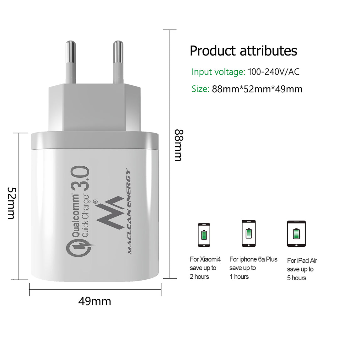 Carregador USB universal QC 3.0 3x adaptador de carregamento USB, unidade de fonte de alimentação com função de carregamento rápido, 1x adaptador de carga rápida 3,6-6V/3A 6-9V/2A 9-12V/1,5 2X 5V/2,1A (branco)