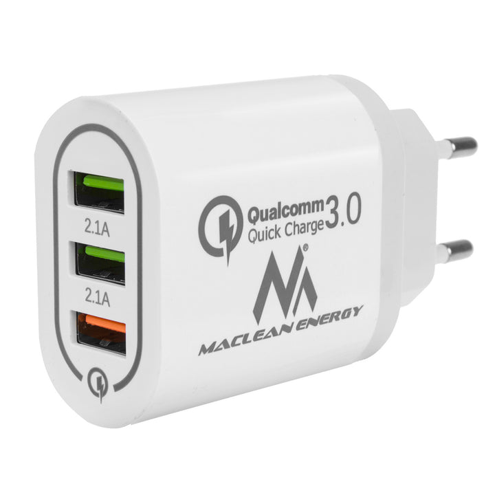 Carregador USB universal QC 3.0 3x adaptador de carregamento USB, unidade de fonte de alimentação com função de carregamento rápido, 1x adaptador de carga rápida 3,6-6V/3A 6-9V/2A 9-12V/1,5 2X 5V/2,1A (branco)