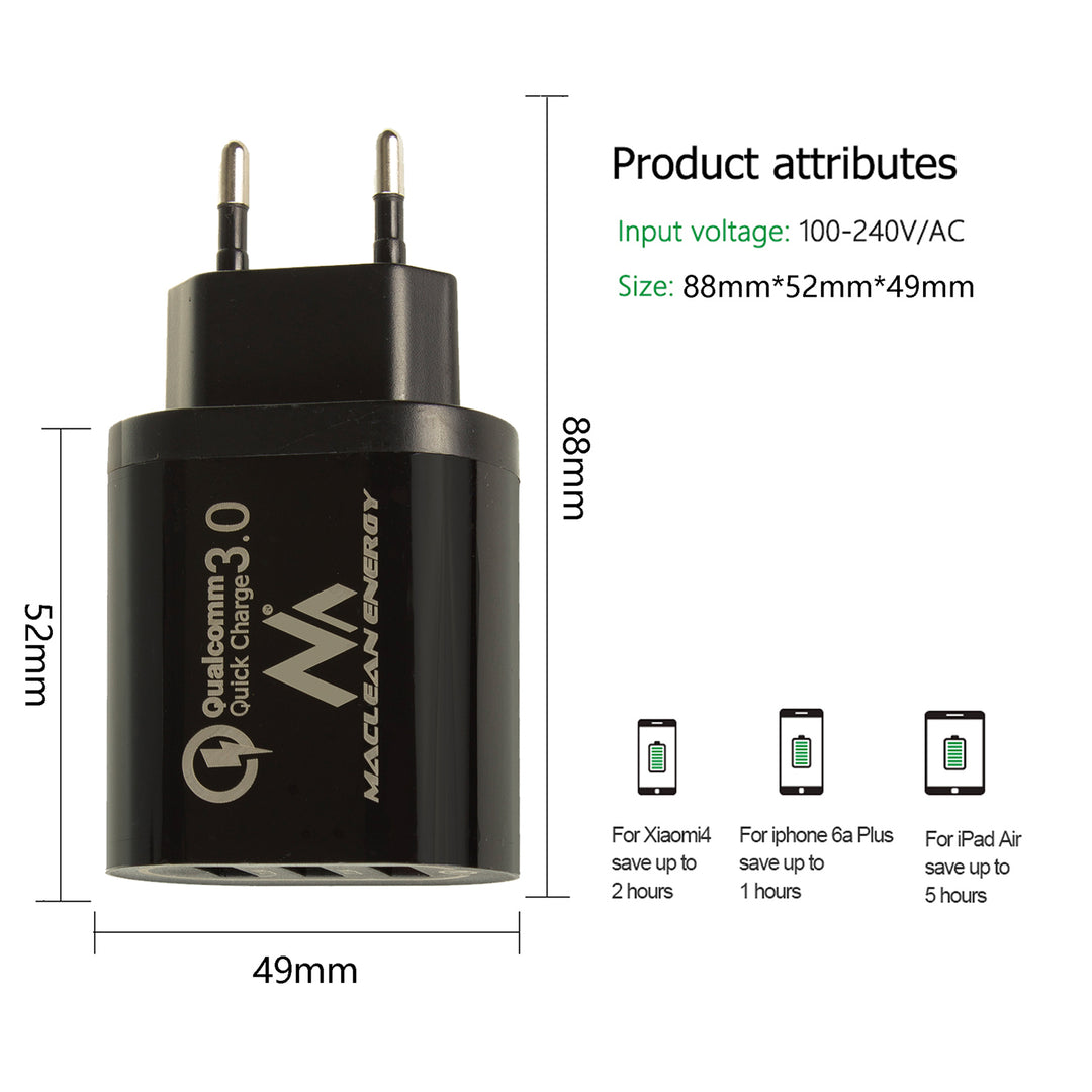 Carregador USB universal QC 3.0 Adaptador de carregamento 3xUSB Unidade de fonte de alimentação com função de carregamento rápido 1x Adaptador Carga rápida 3,6-6V / 3A 6-9V / 2A 9-12V / 1,5 2X 5V / 2.1A (preto)...