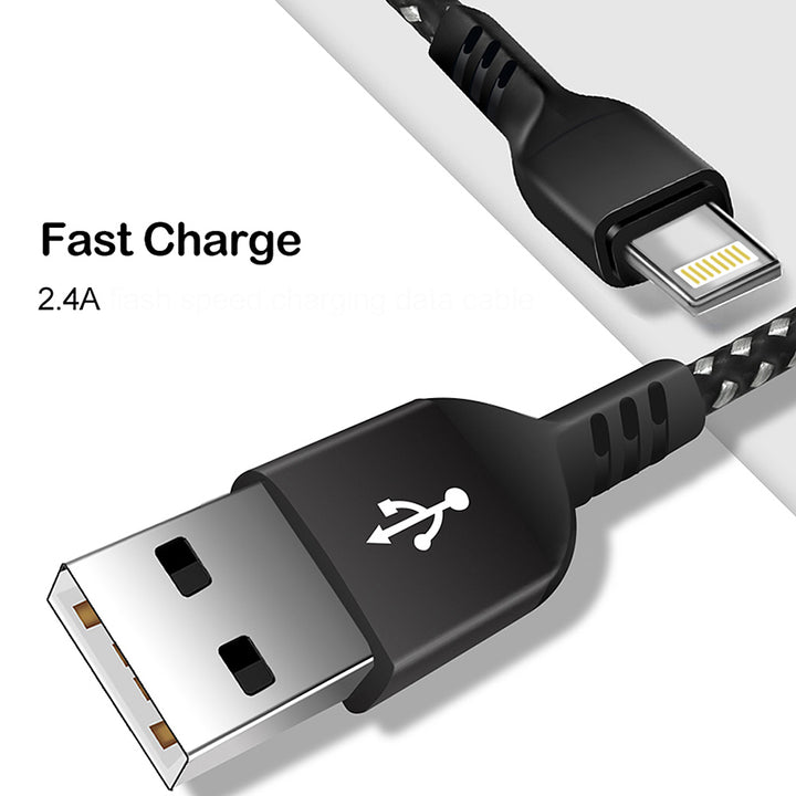 Cabo USB para Lightning, cabo de carregamento 1m, carregamento rápido 5V/2,4A, cabo de dados, cabo de carregamento rápido, cabo de conexão trançado de nylon de alta velocidade, transferência de dados (8 pinos)