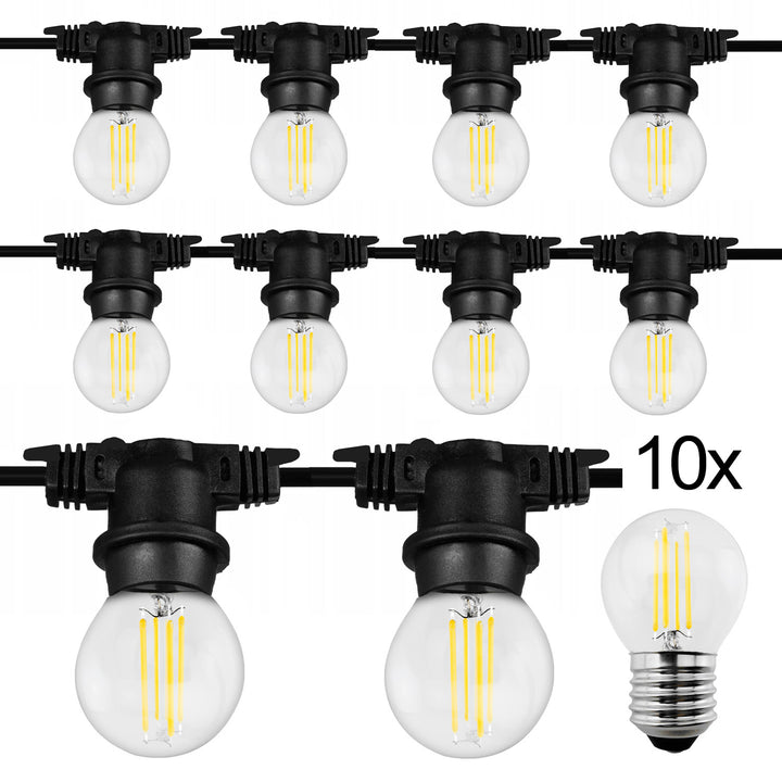 Guirnalda de luces para jardín (10 m, para 10 fuentes de luz con casquillo E27, para interiores y exteriores, sin bombillaMaclean Energy MCE410