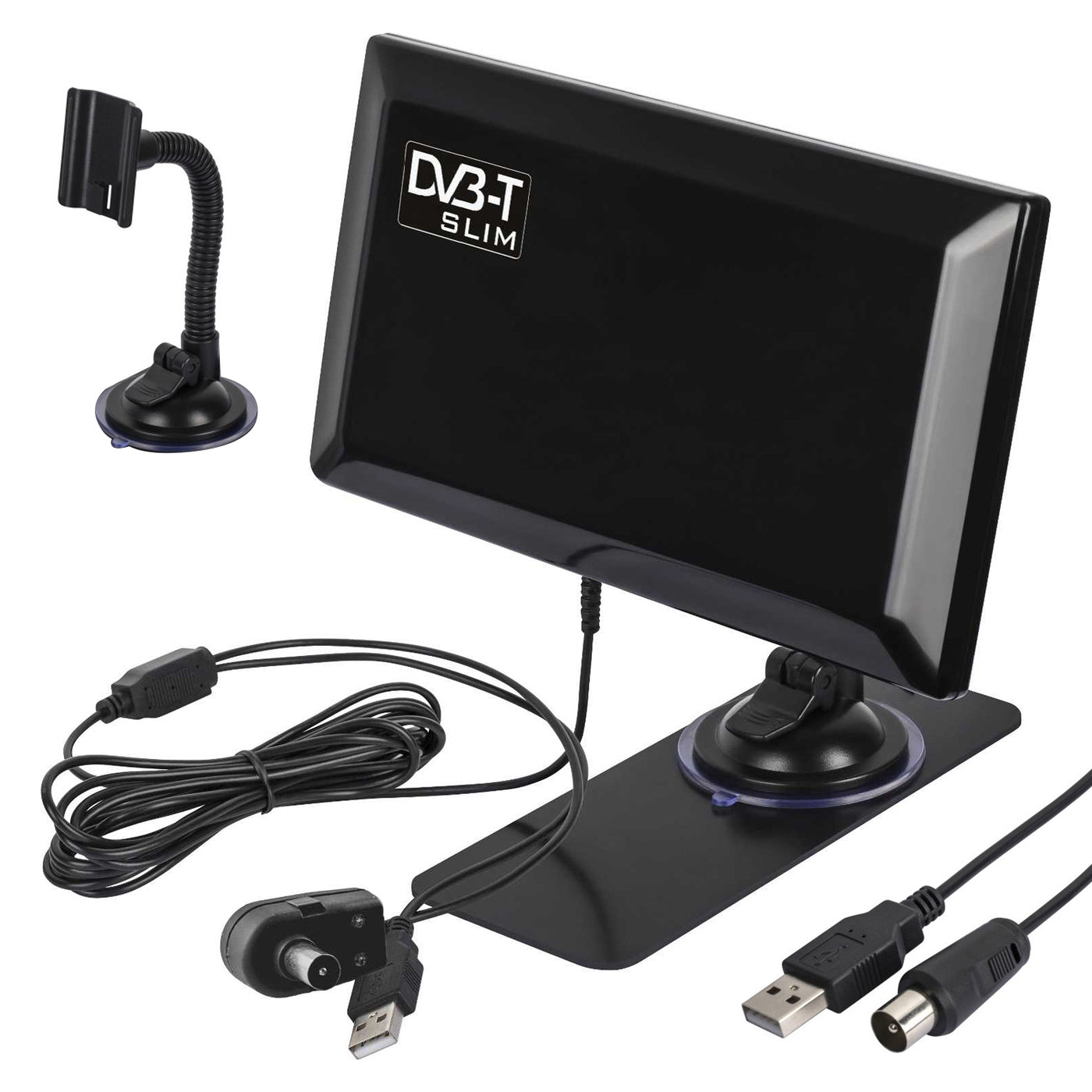 Antena interna ativa DVB-T2 HEVC DVB-T2 com amplificador, ventosa e suporte USB 5V Maclean MCTV-948