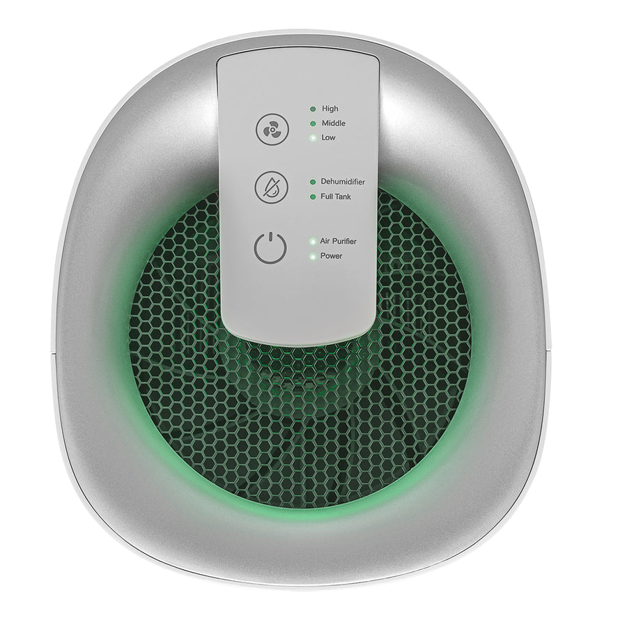 Concept Perfect Air OV1200 Deshumidificador y purificador de aire 2 en 1 750 ml / día para habitaciones de hasta 25m2, filtración de 3 etapas, purificador de aire de habitación con filtro de carbón Hepa 13 1L (blanco)