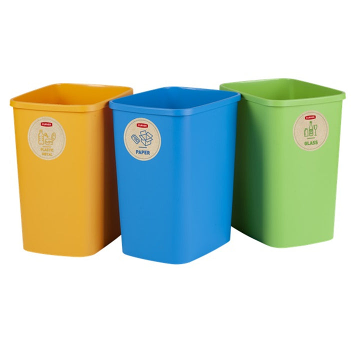 Conjunto de 3 sistemas de separação de lixo, lixeira, recipientes de reciclagem de plástico e vidro em plástico (3x10L) Curver Eco Friendly