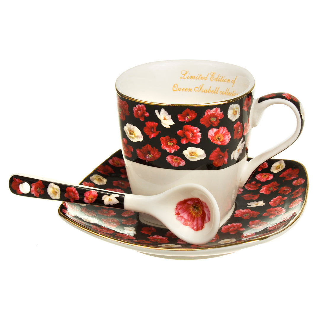 Espresso porcelana set para dos personas, tazas con platillos y cuchara, idea de regalo 2 x 80 ml