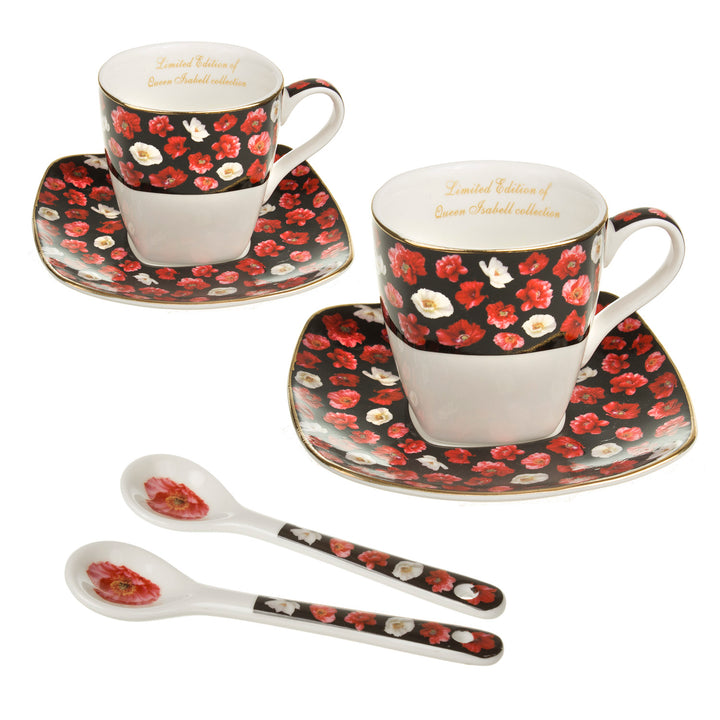 Espresso porcelana set para dos personas, tazas con platillos y cuchara, idea de regalo 2 x 80 ml