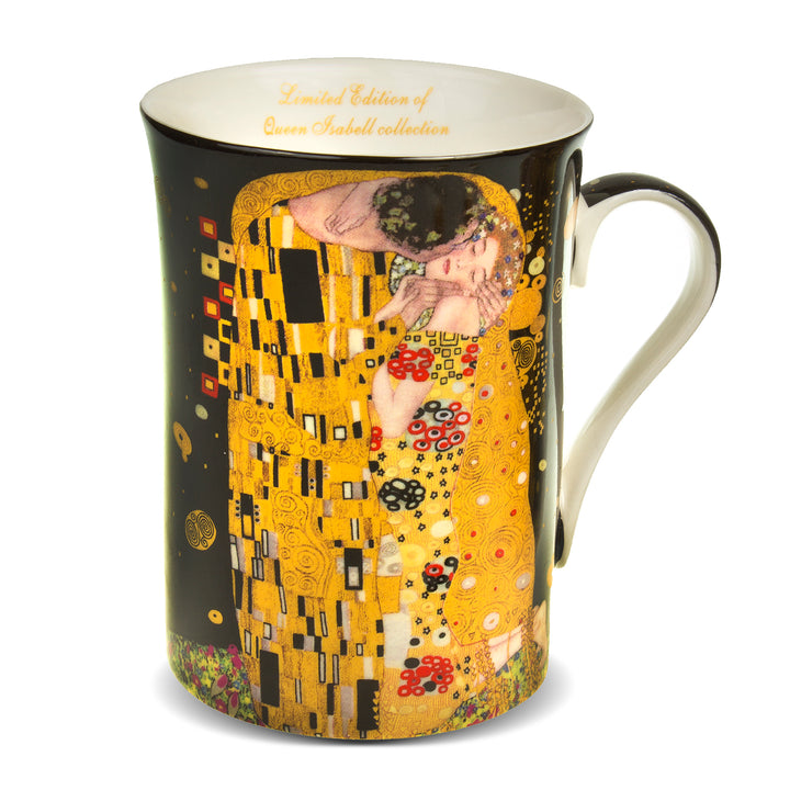 Conjunto de 2 canecas grandes de café 250ml com colher The Kiss Black Gift Idea de Gustav Klimt