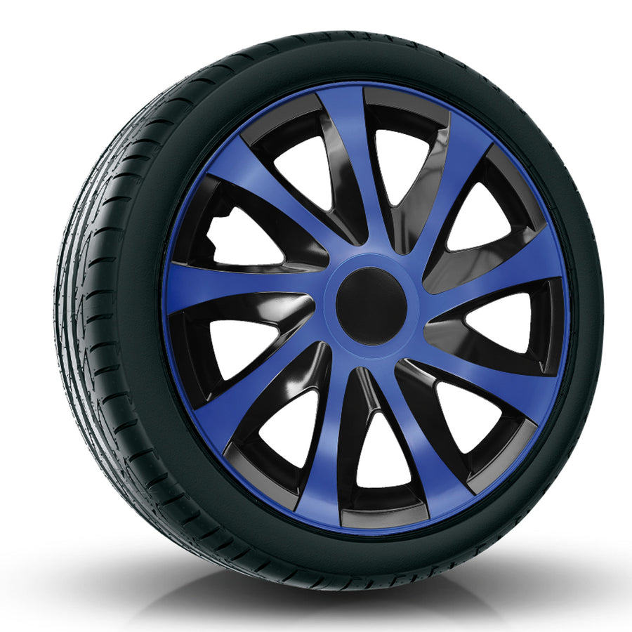 Juego de tapacubos DRACO azul y negro de 14 ", 4 piezas PARA OPEL FORD SKODA FIAT VW HONDA