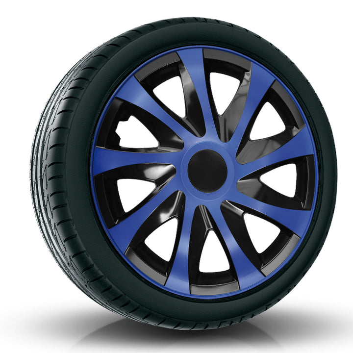 Juego de tapacubos 15 " DRACO azul-negro 4 piezas para AUDI SKODA SUZUKI FORD VW HONDA