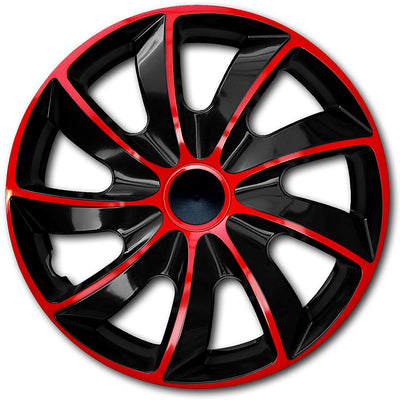 Juego de tapacubos QUAD de 15 ", rojo y negro, 4 piezas para VW AUDI SEAT CITROEN OPEL NISSAN