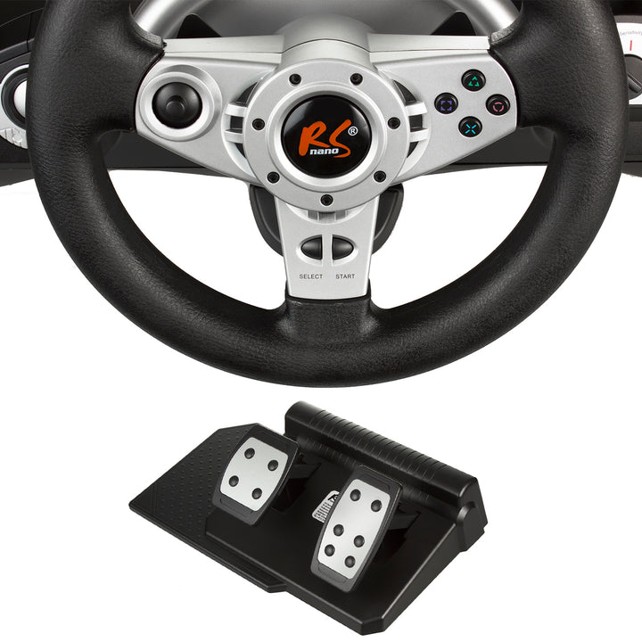 Volante de corrida para jogos NanoRS RS700 com faixa de direção de 270 °, volante 8 em 1, câmbio de marchas, pedal, vibrações de gás e freio, compatível com PS4 / PS3 / Xbox ONE / PC (entrada X / entrada D) / Android