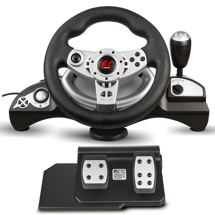 Volante de corrida para jogos NanoRS RS700 com faixa de direção de 270 °, volante 8 em 1, câmbio de marchas, pedal, vibrações de gás e freio, compatível com PS4 / PS3 / Xbox ONE / PC (entrada X / entrada D) / Android