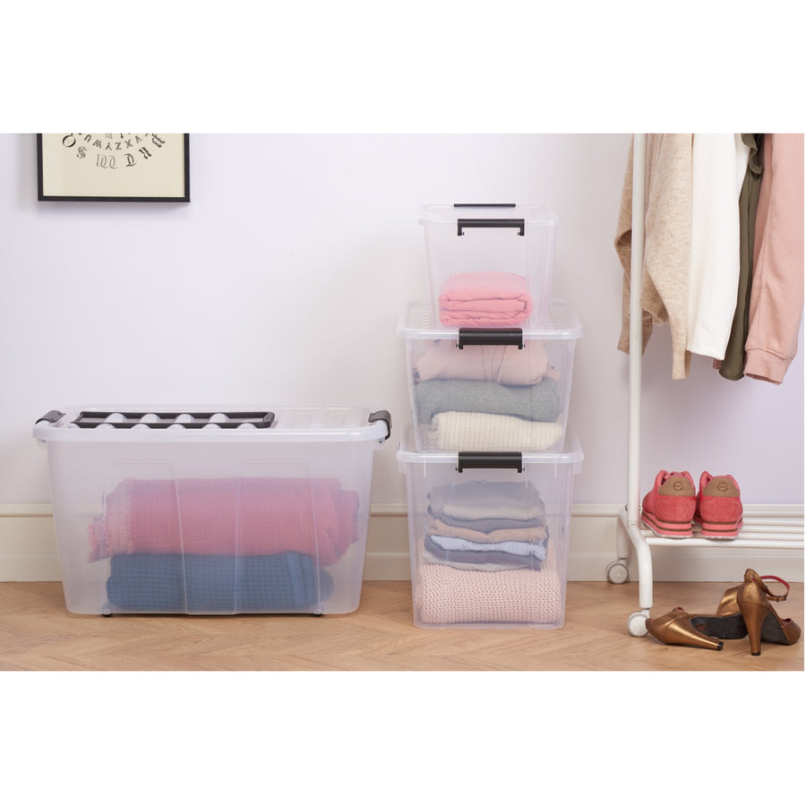 Caja gris transparente 40L con tapa Plast Team Home Box