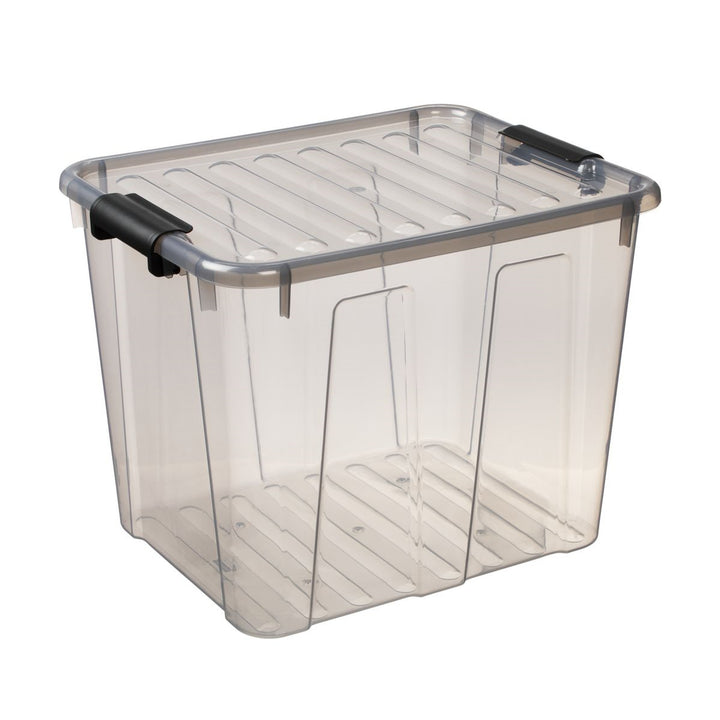 Caixa cinza transparente 40L com tampa Plast Team Home Box