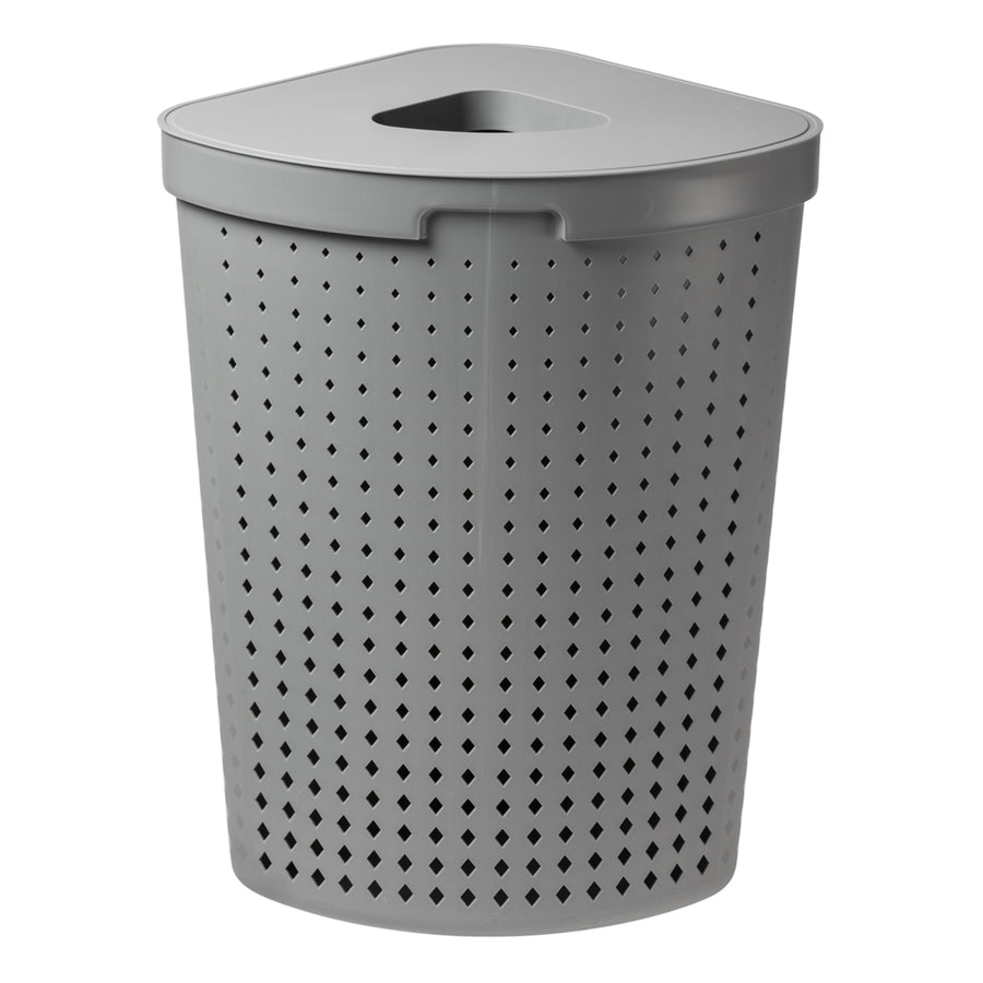 Canasta de lavandería con tapa, canasta de lavandería angular, canasta de almacenamiento de recolección de ropa, canasta de lavandería 62L (gris)