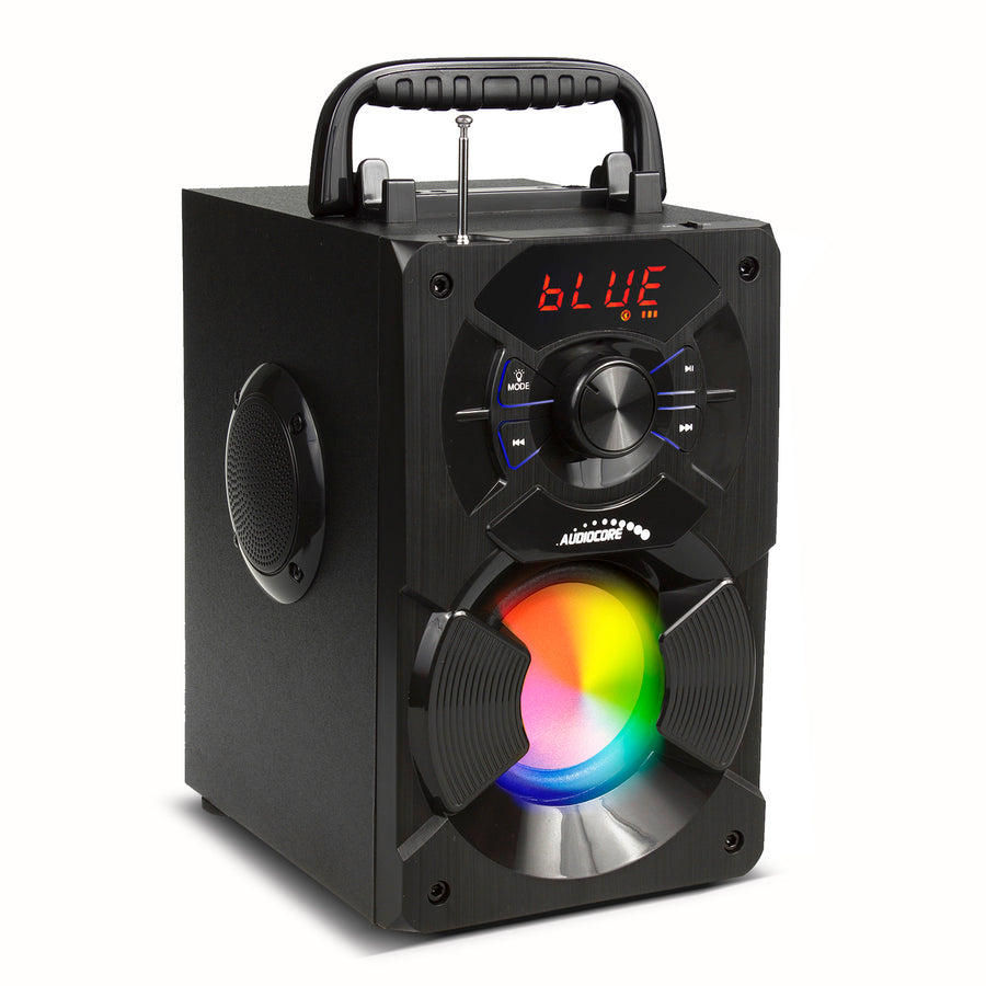 Audiocore AC730 Alto-falante Bluetooth portátil / rádio / SD / MMC / entrada auxiliar / USB / iluminação / controle remoto / antena telescópica / conexão de microfone