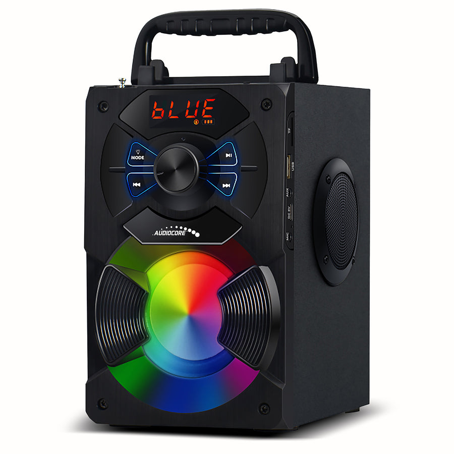 Audiocore AC730 Alto-falante Bluetooth portátil / rádio / SD / MMC / entrada auxiliar / USB / iluminação / controle remoto / antena telescópica / conexão de microfone