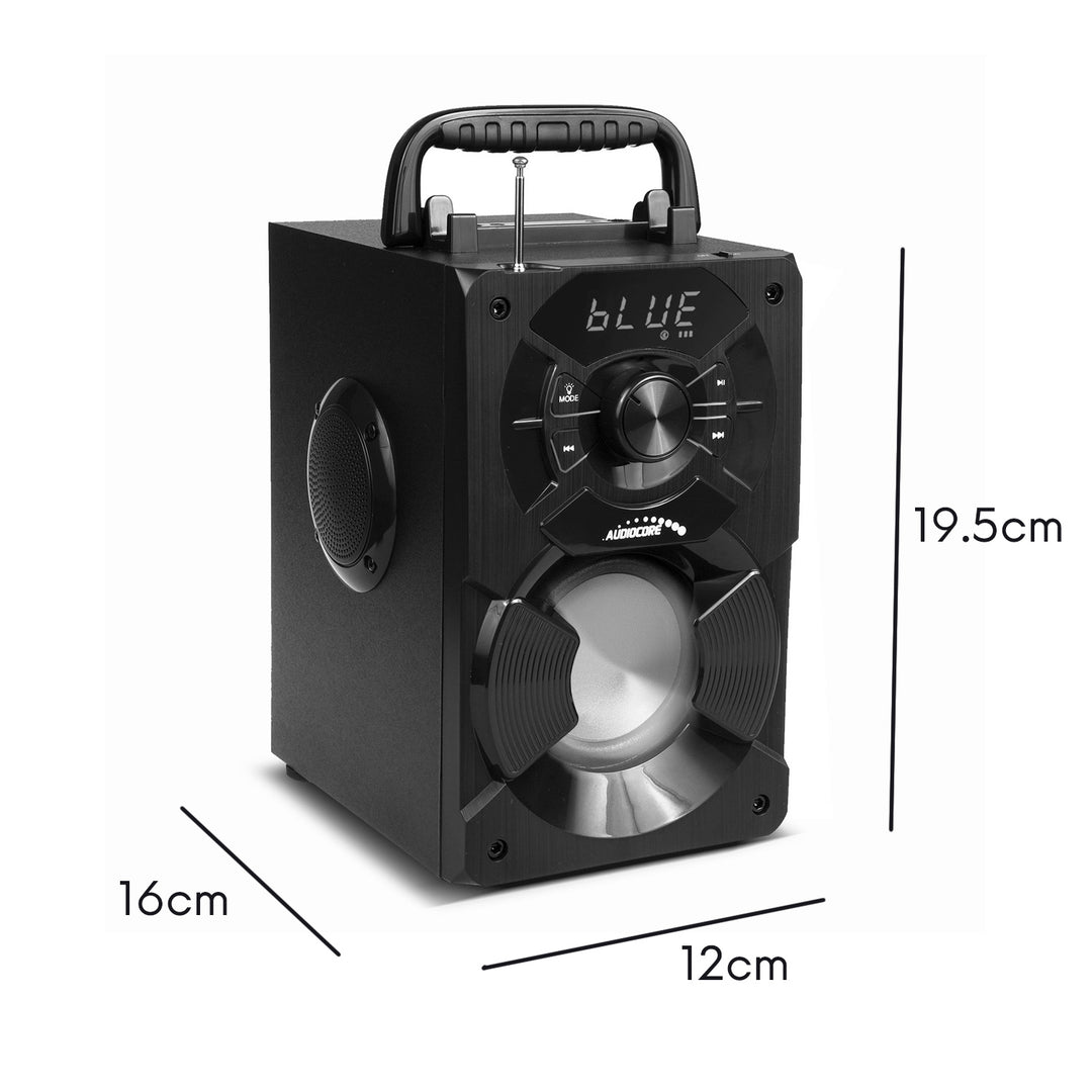 Audiocore AC730  Altavoz bluetooth portátil / radio / SD / MMC / entrada auxiliar / USB / iluminación / control remoto / antena telescópica / conexión de micrófono