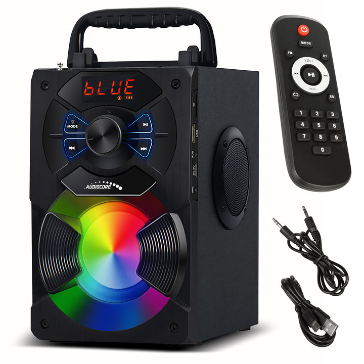 Audiocore AC730  Altavoz bluetooth portátil / radio / SD / MMC / entrada auxiliar / USB / iluminación / control remoto / antena telescópica / conexión de micrófono