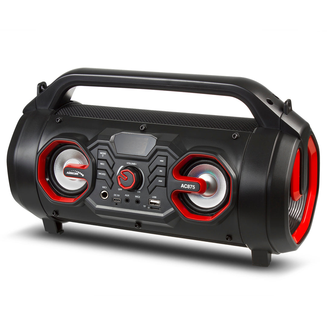 Audiocore AC875 Bazooka Alto-falante portátil Bluetooth Boombox 30W (20W + 5Wx2) IPX4 à prova de respingos / Rádio / microSD / Aux-In / USB / Iluminação / Porta de microfone