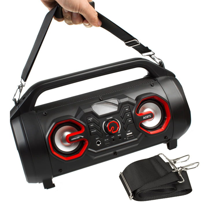 Audiocore AC875 Bazooka Alto-falante portátil Bluetooth Boombox 30W (20W + 5Wx2) IPX4 à prova de respingos / Rádio / microSD / Aux-In / USB / Iluminação / Porta de microfone