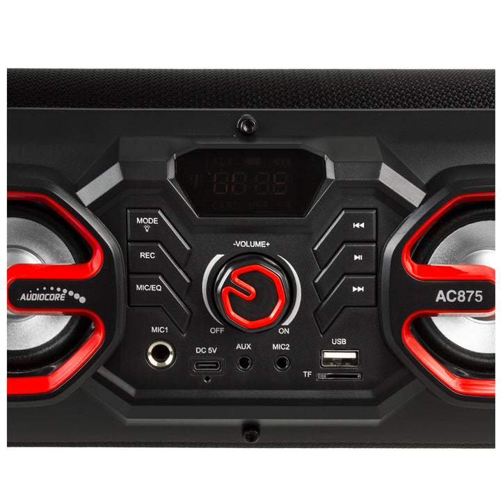 Audiocore AC875 Bazooka Alto-falante portátil Bluetooth Boombox 30W (20W + 5Wx2) IPX4 à prova de respingos / Rádio / microSD / Aux-In / USB / Iluminação / Porta de microfone