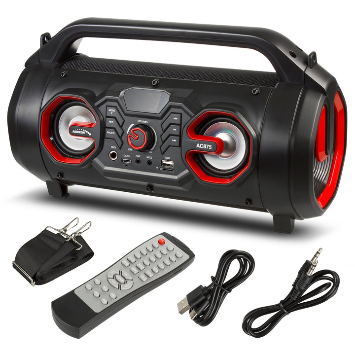 Audiocore AC875 Bazooka Alto-falante portátil Bluetooth Boombox 30W (20W + 5Wx2) IPX4 à prova de respingos / Rádio / microSD / Aux-In / USB / Iluminação / Porta de microfone