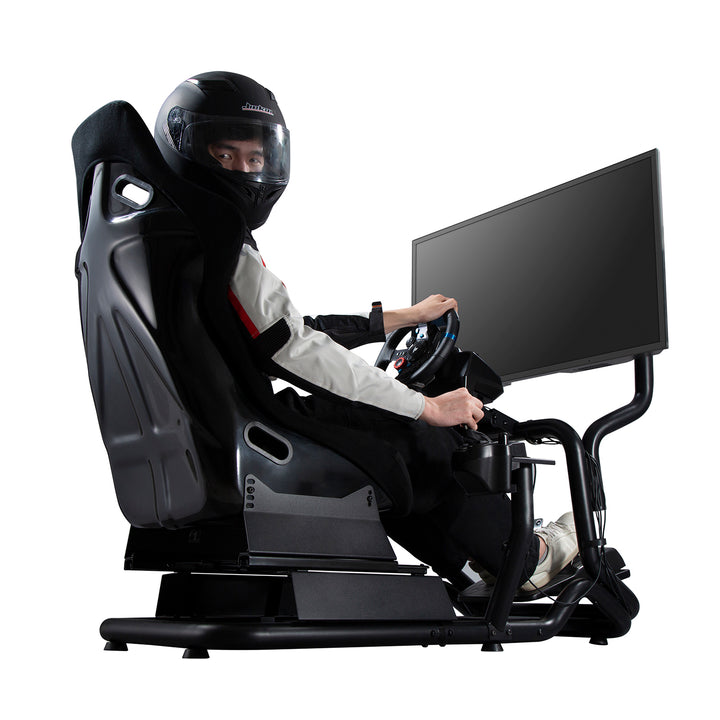 Simulador de carreras Cockpit 3 en 1 Asiento de juego hasta 130kg Soporte de palanca de cambio Soporte de volante Soporte de TV hasta 50" Max. Vesa 400x200 ...
