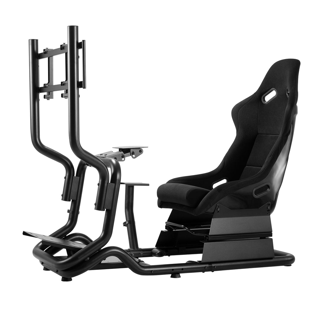 Simulador de carreras Cockpit 3 en 1 Asiento de juego hasta 130kg Soporte de palanca de cambio Soporte de volante Soporte de TV hasta 50" Max. Vesa 400x200 ...
