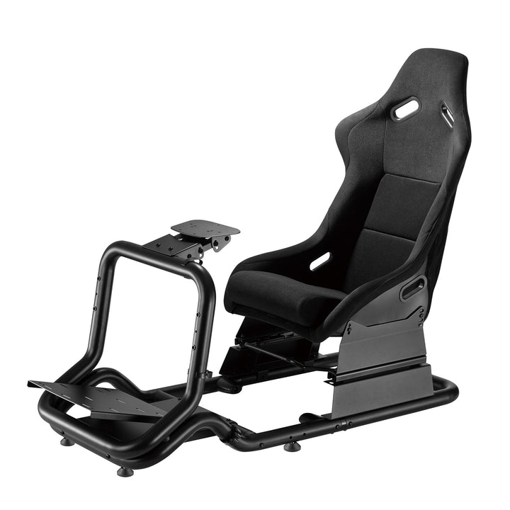 Simulador de carreras Cockpit 3 en 1 Asiento de juego hasta 130kg Soporte de palanca de cambio Soporte de volante Soporte de TV hasta 50" Max. Vesa 400x200 ...