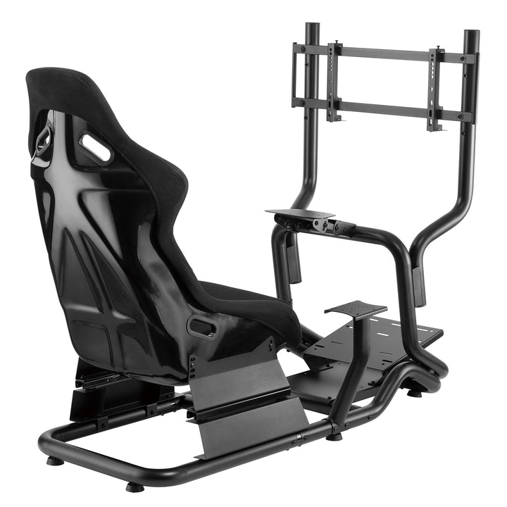 Simulador de carreras Cockpit 3 en 1 Asiento de juego hasta 130kg Soporte de palanca de cambio Soporte de volante Soporte de TV hasta 50" Max. Vesa 400x200 ...