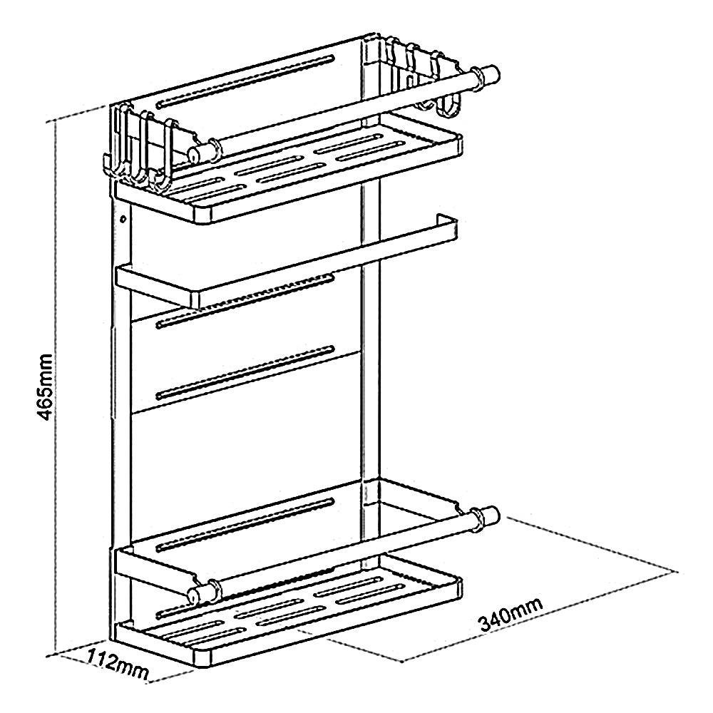 Estante magnético para nevera / estante para lavadora con portarrollos y 6 ganchos extraíbles Estante colgante portarrollos para toallas de papel de hasta 12 kg Negro