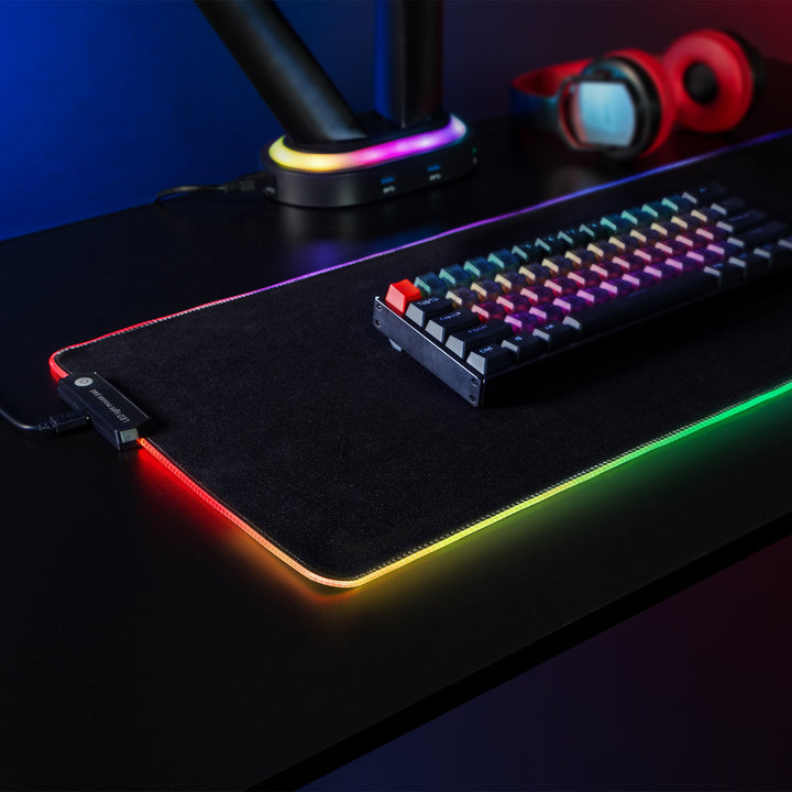 Mouse e teclado para jogos XXL 80x30cm com iluminação LED RGB e tapete de mesa inferior de borracha antiderrapante (800x300x4mm)