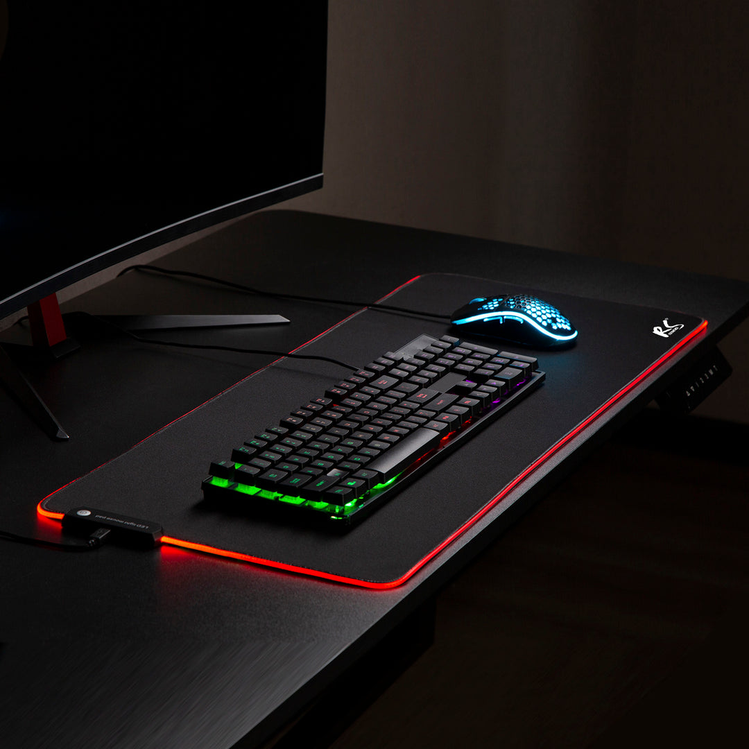 Mouse e teclado para jogos XXL 80x30cm com iluminação LED RGB e tapete de mesa inferior de borracha antiderrapante (800x300x4mm)