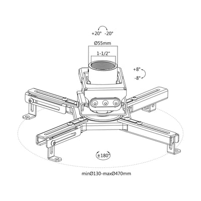 Maclean MC-913 Suporte para projetor de montagem em teto de aço com inclinação universal ajustável 35 kg