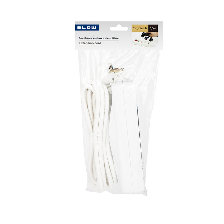 Cabo de extensão de 3 tomadas com interruptor, 1,5 m, branco PR-370wsp, 3x1,5 mm Blow