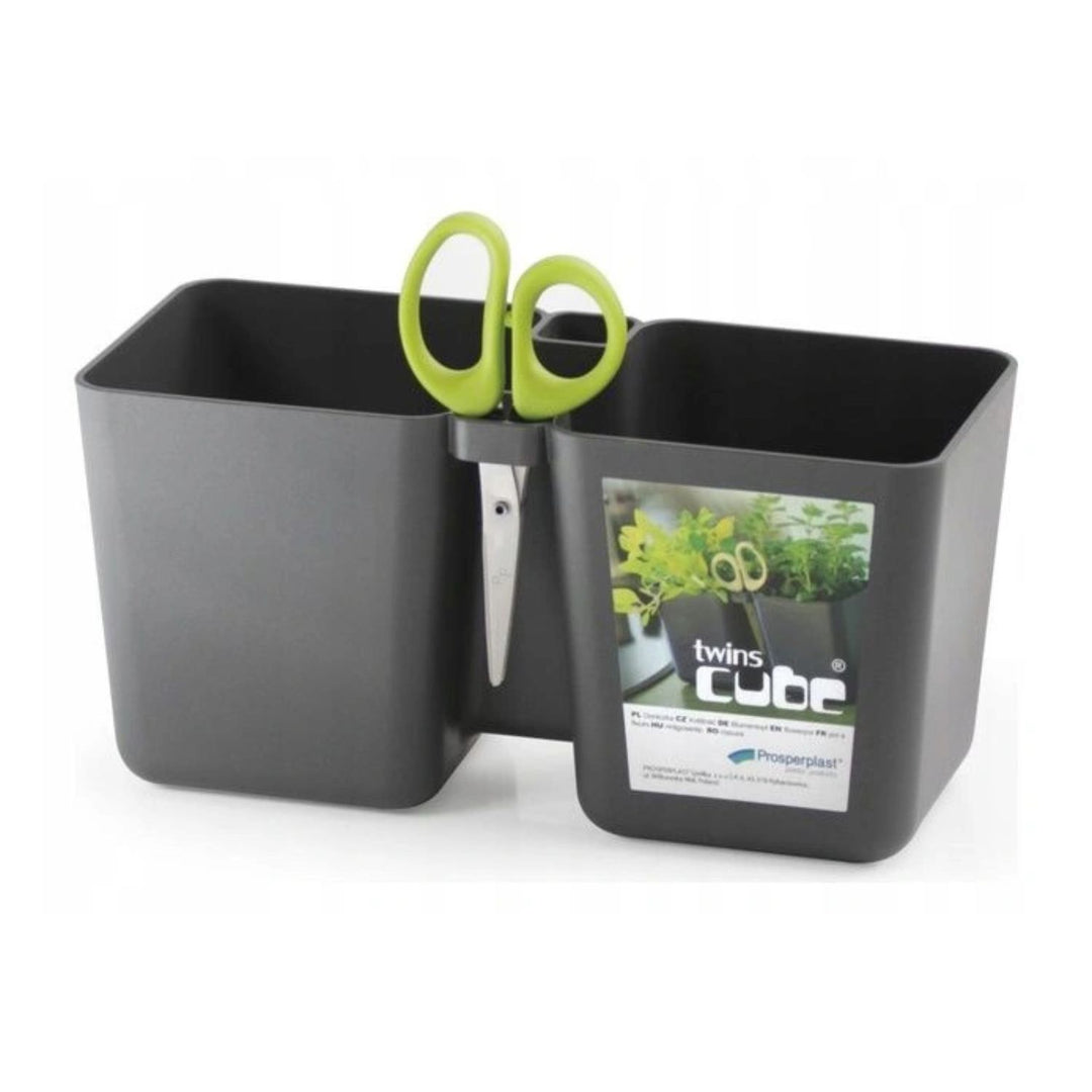 Pote de ervas com tesoura Cimento Grafite Twins Cube DTC245-426U