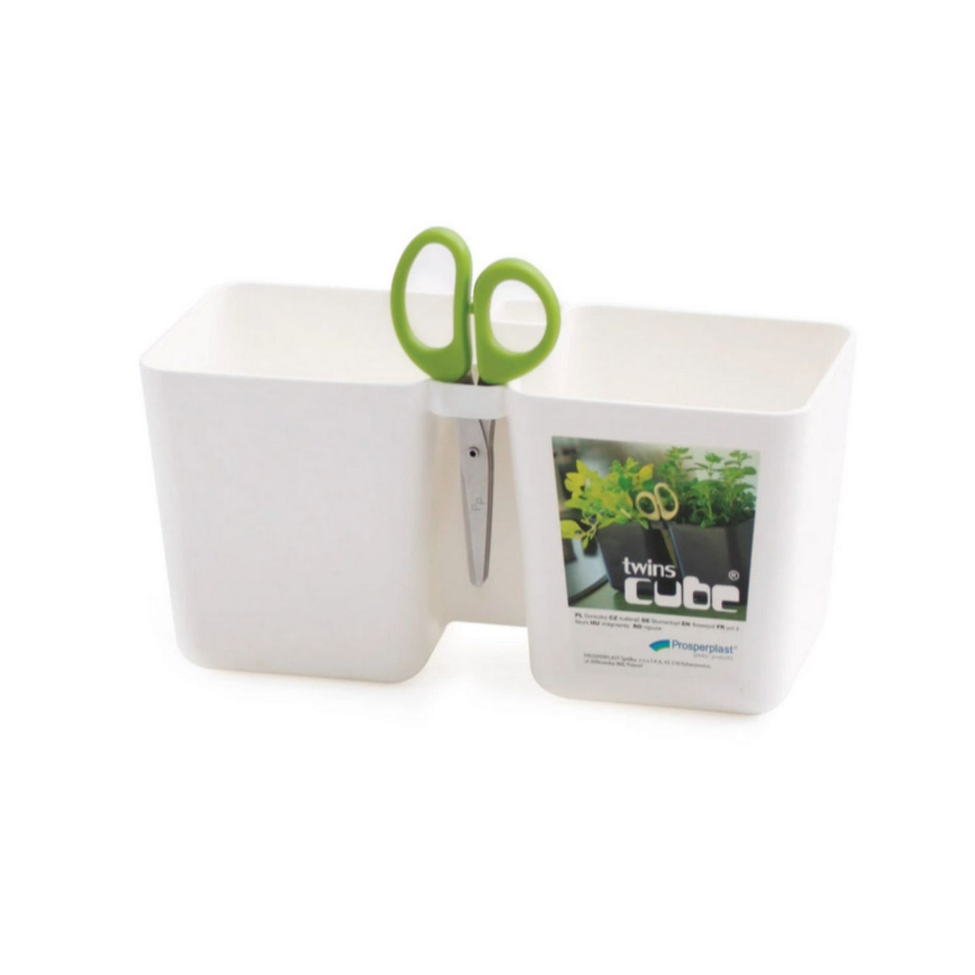 Pote de Ervas Duplo com Tesoura 2,5L Cubo Gêmeos Branco DTC245-S449