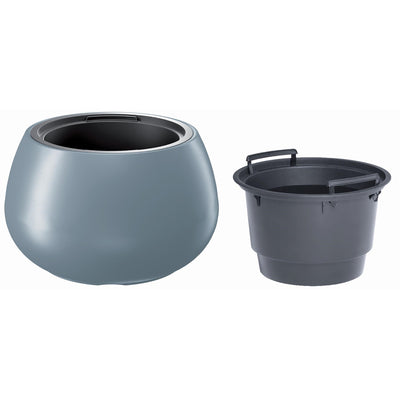 Vaso Heos 2 em 1 com inserção à prova de intempéries para uso interno e externo feito de plástico redondo (Ø 370 mm, cinza)