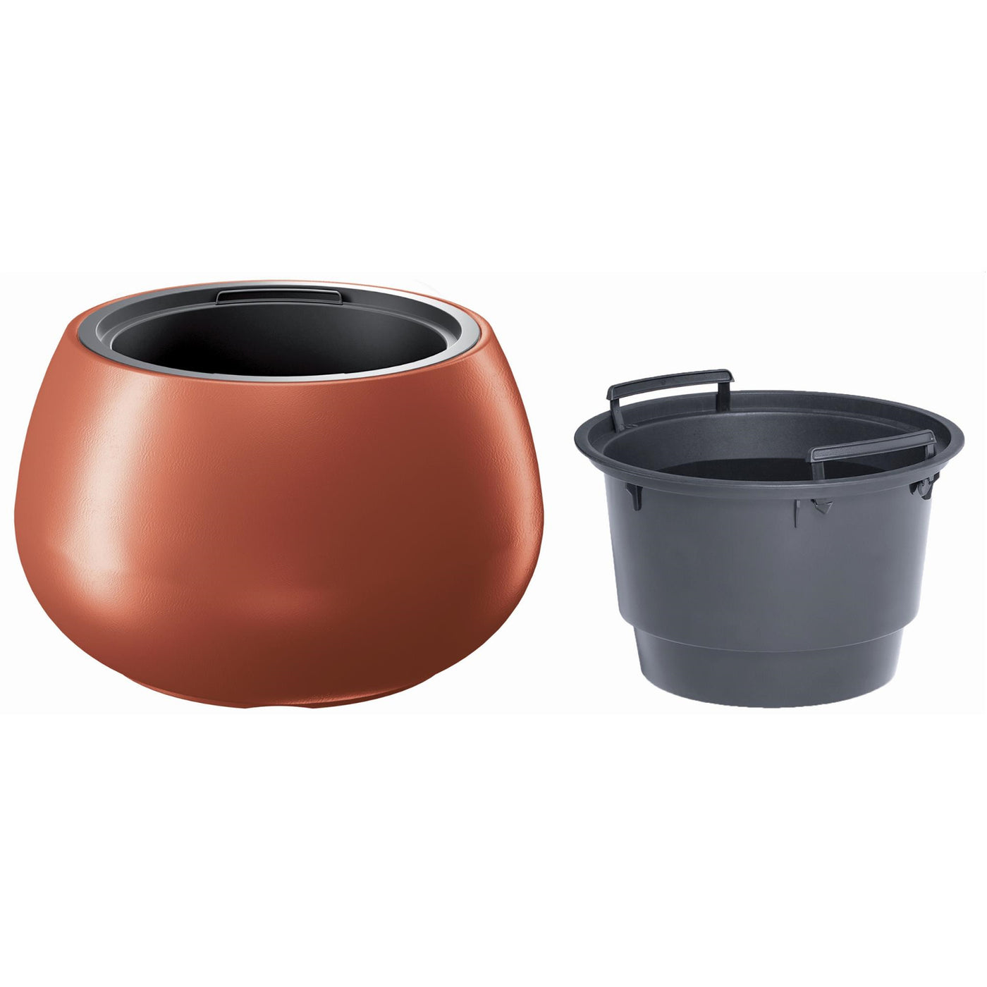 Vaso Heos 2 em 1 com inserção à prova de intempéries para uso interno e externo em plástico redondo (Ø 370 mm, cobre)