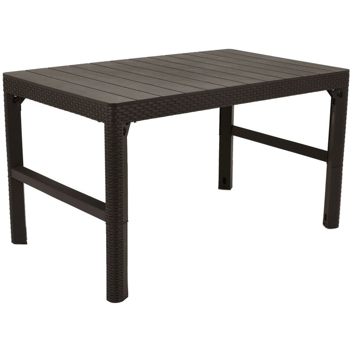 La mesa de jardín de dos posiciones Keter, resistente a los daños y a las inclemencias del tiempo, Rattan Lyon