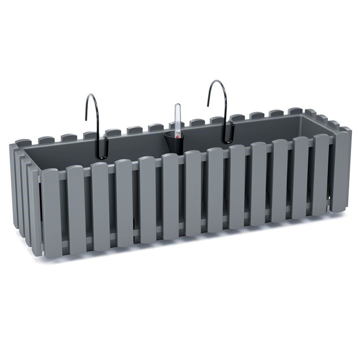 Caja de balcón con suspensión y sistema de riego maceta con maceta con gancho 58cm gris Boardee Fencycase