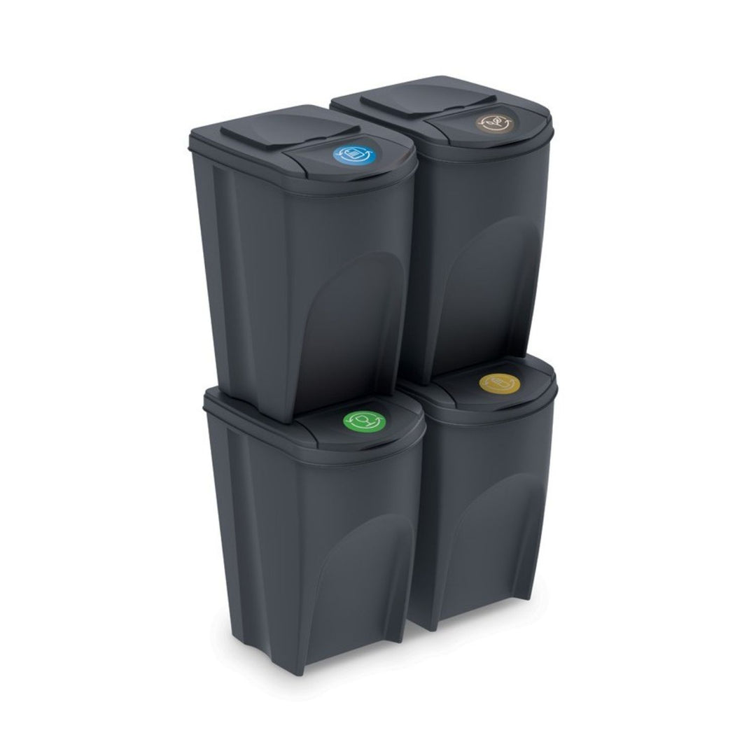 Juego de 4 cubos de reciclaje 140L Sortibox de plastico en color antracita, grandes 4x35L Prosperplast IKWB35S4-S433