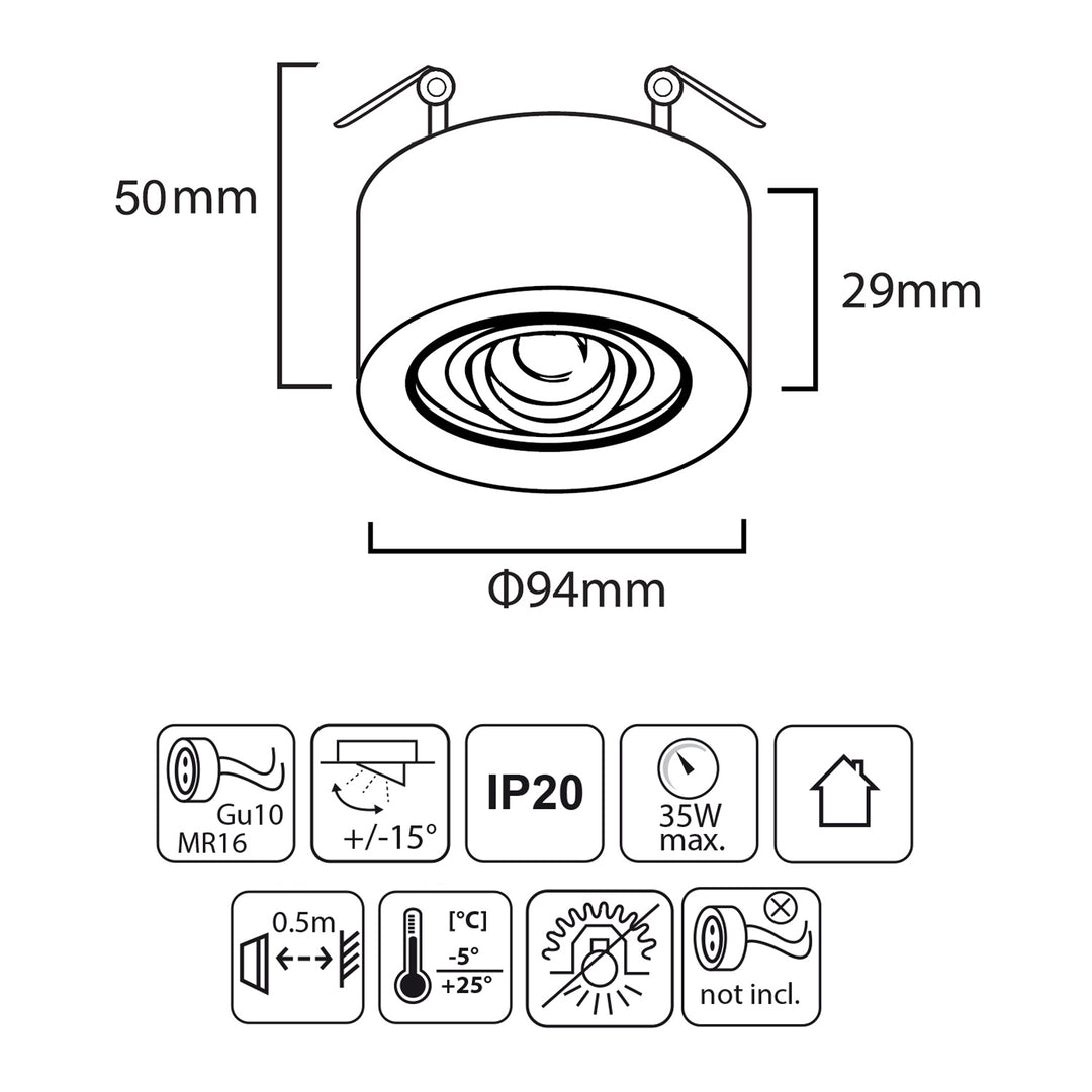 Luminária de teto spot, para fontes de luz MR16 / GU10, preta, 94x32mm, redonda, alumínio, Maclean MCE462 B