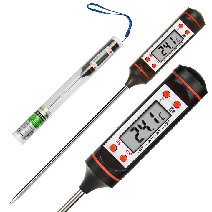 Termômetro/sonda para alimentos, comprimento da sonda 15 cm, faixa de temperatura -50 graus C a +300 graus C, precisão de 0,1 graus C, GreenBlue GB178