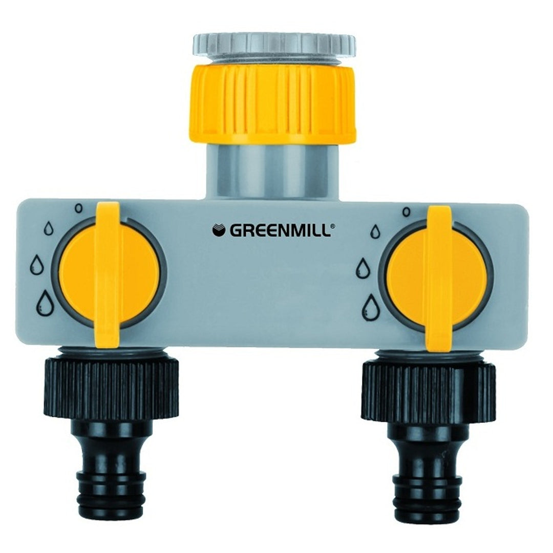 Distribuidor de 2 vías de agua con conector para grifo 1" 3/4" puertos Greenmill GB1683C