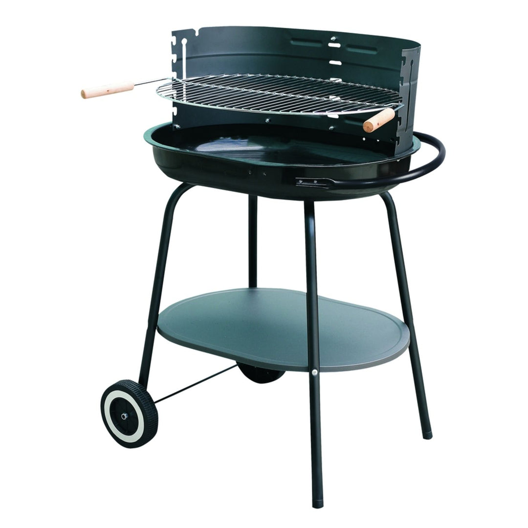 Parrilla de carbón ovalada 60x42cm con ruedas, barbacoa de jardín Master Grill MG942