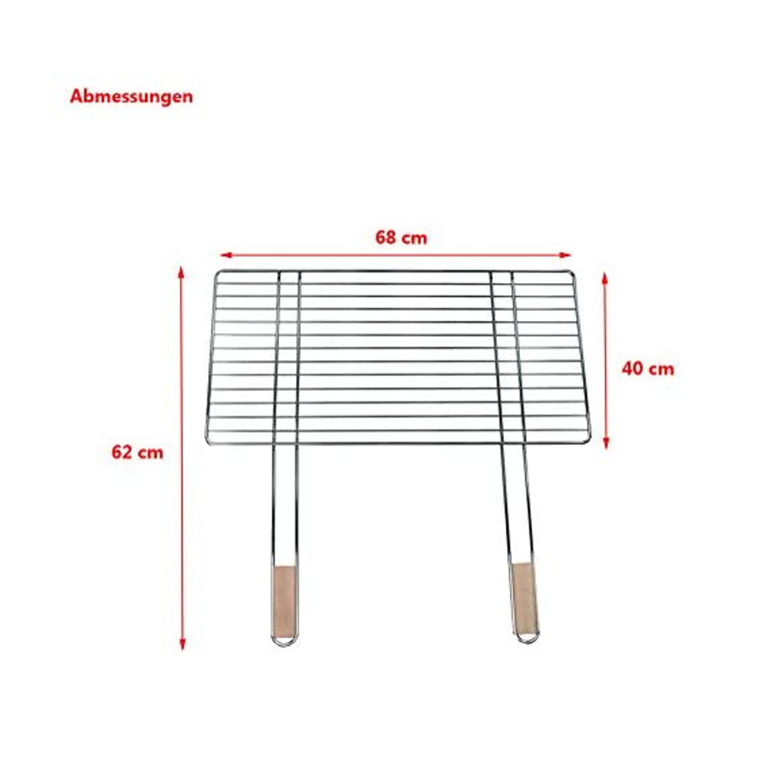 Grelha de cozinha para churrascos 68x40cm com 2 cabos de madeira, aço cromado, grelha de substituição Master Grill MG254