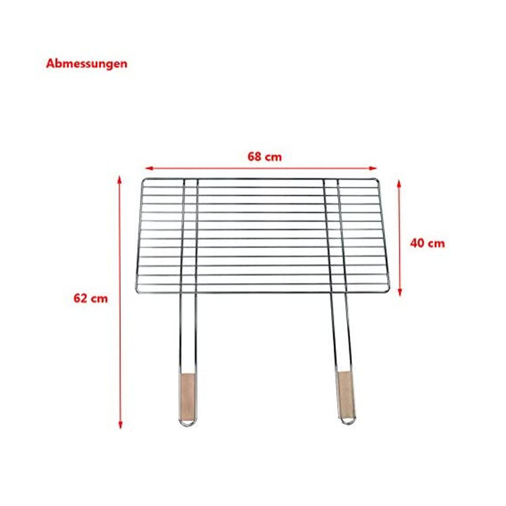 Grelha de cozinha para churrascos 68x40cm com 2 cabos de madeira, aço cromado, grelha de substituição Master Grill MG254
