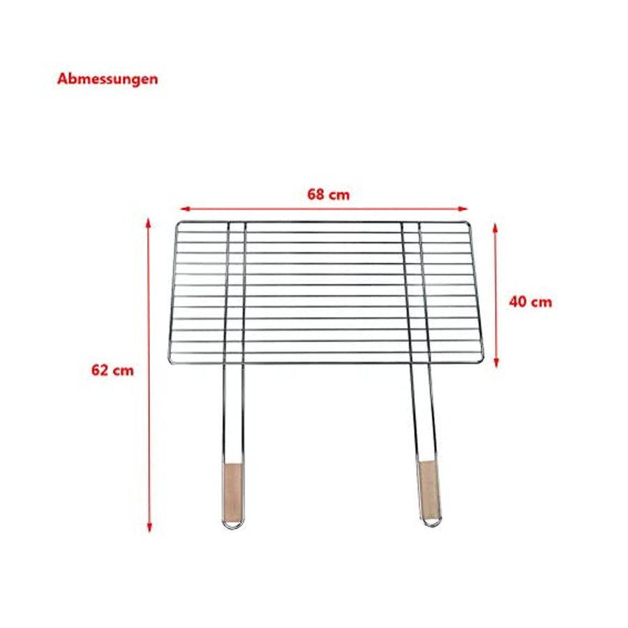 Rejilla parrilla de cocción para barbacoas 68x40cm con 2 asas de madera, acero cromado, rejilla de recambio Master Grill MG254